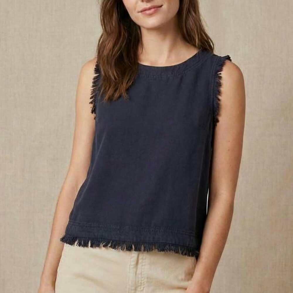 Altar’d State fringe cropped sleeveless top navy lyocell women XS NWOT